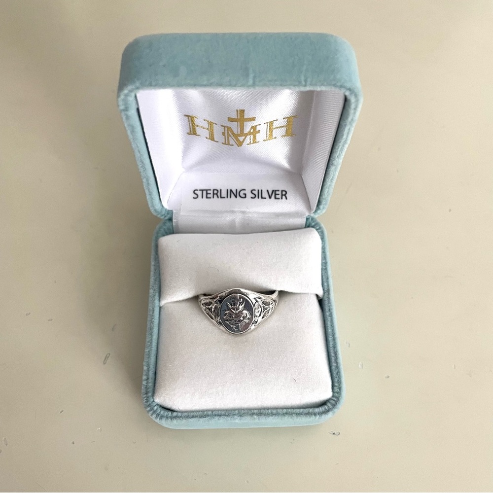 HMH Sacred Heart Sterling Silver Signet Ring - Picture 2 of 4
